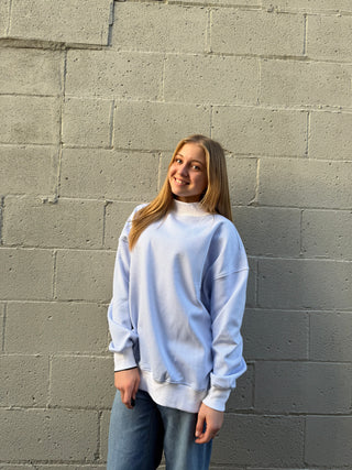 Blue and White Mini Striped Mockneck Sweatshirt