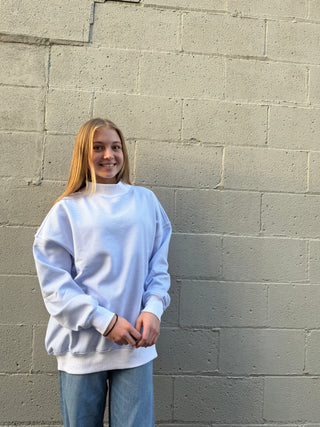 Blue and White Mini Striped Mockneck Sweatshirt
