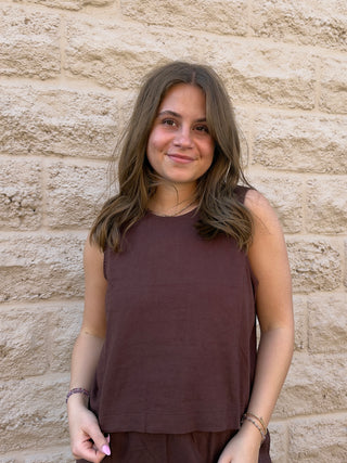 The Sloane Linen Top Chocolate Cherry by Z Suppy