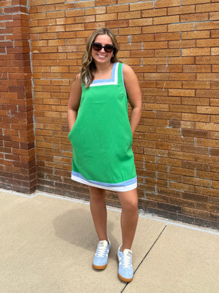Square Neck Kelly Green Dress