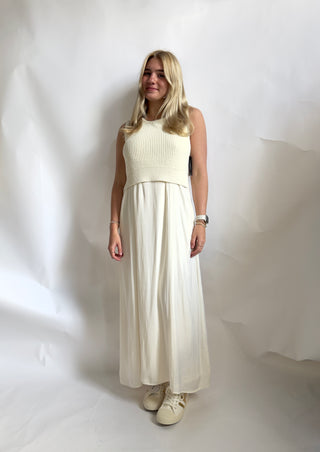 Sleeveless Sweater to Woven Dress in Off White by Liverpool