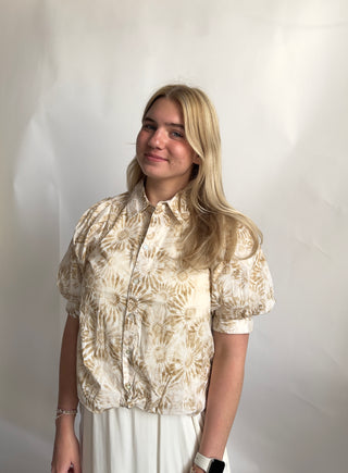 Puff Sleeve Button Front Top by Liverpool