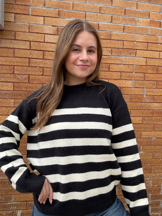 Carlyle Crewneck Sweater Black Stripe