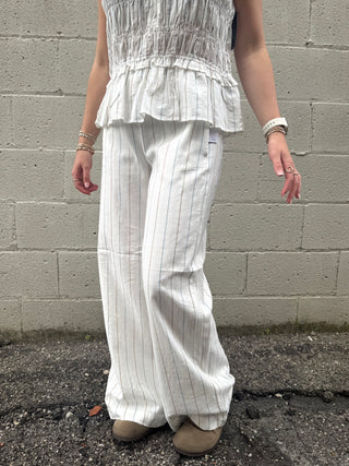 Pull-on Wide Leg Pant Cream Blue Multi Stripe by Liverpool