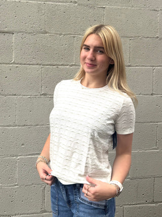 Short Sleeve Crew Neck Knit Tee Bone Matcha Green Stripe by Liverpool