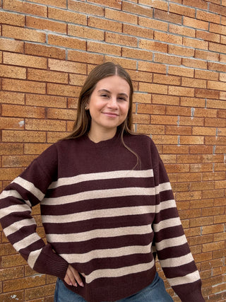 Carlyle Crewneck Sweater Brown/Oat Stripe