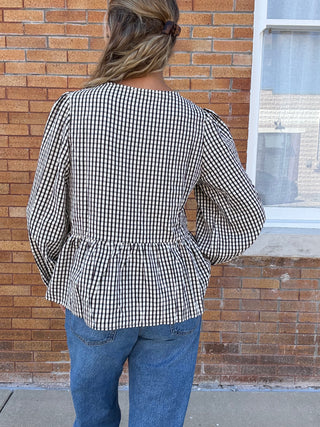 Feminine Bow Accent Charming Plaid Blouse