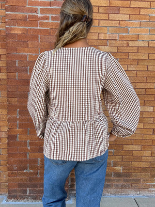 Feminine Bow Accent Charming Plaid Blouse