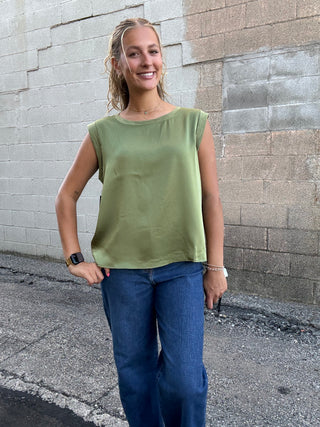 Sleeveless Woven to Knit Top Artichoke