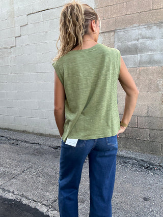 Sleeveless Woven to Knit Top Artichoke