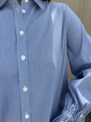 Adjustable Sleeve Button Front Woven Top by Liverpool Striped