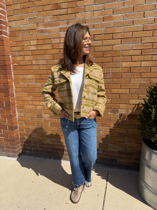 Button Front Boxy Shacket Green & Gold