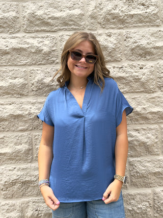 Drop Shoulder Top Denim Blue