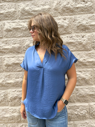 Drop Shoulder Top Denim Blue