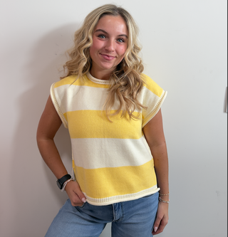 Cream and Yellow Sleeveless Sweater by Entro