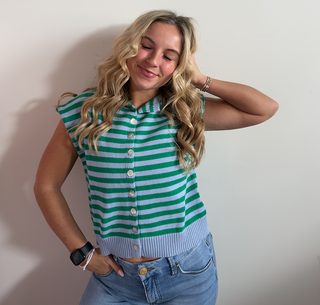 Pale Blue and Green Sleeveless Sweater by Entro