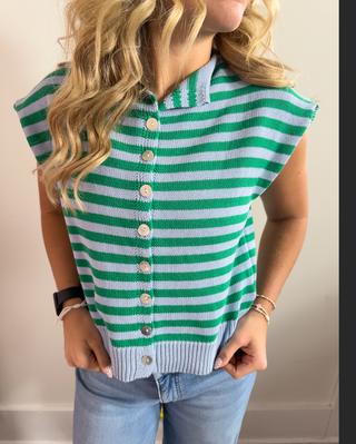 Pale Blue and Green Sleeveless Sweater by Entro