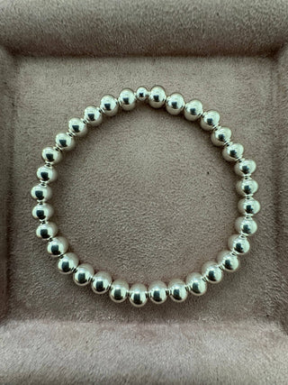 6MM Classic Ball Bead Bracelet - Waterproof: Sterling Silver / Stretchy7"