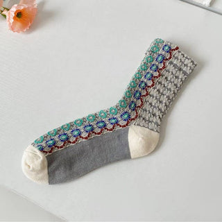 Color-Block Floral Wavy Fashion Versatile Socks