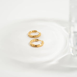 18K Gold PVD Stainless Steel Textured Twisted Huggie Hoop Earrings / ERJ0026