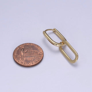 14K Gold Filled Oval Hoop Chunky Earrings With Dangle Link Chain Rectangular Hoop Earrings, Geometric Hoops T-295