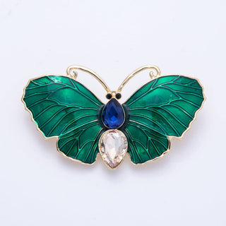 Gold 49.3mm x 28.2mm Green Butterfly Insect Pin Brooch | BH-019