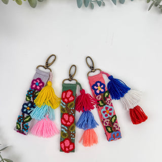 Cottage Bloom Embroidered Wristlet Keychain Charm