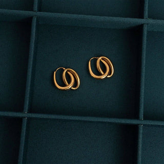 18K Gold PVD Stainless Steel Double Hoop Dangle Earrings