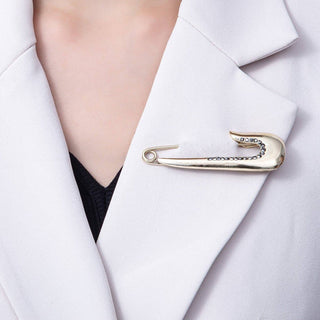 Gold 76mm x 25mm Safety Pin Micro Paved CZ Brooch Pin | BH-023