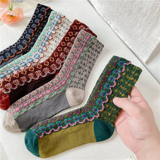 Color-Block Floral Wavy Fashion Versatile Socks
