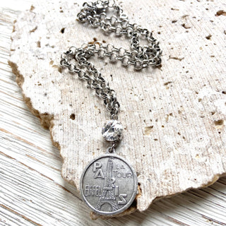 Paris France French coin necklace : Burnished silver