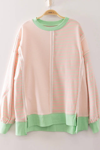 NT12765-Mixed Stripe Contrast Sweatshirt