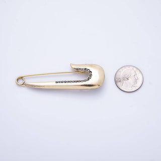 Gold 76mm x 25mm Safety Pin Micro Paved CZ Brooch Pin | BH-023