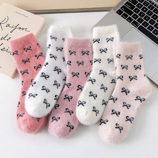 Bow Fluffy Home Plush Socks