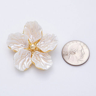 Gold 45mm Blooming Shell Pearl Flower Pin Brooch | BH-00098