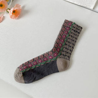 Color-Block Floral Wavy Fashion Versatile Socks