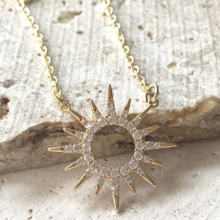 Sun celestial necklace minimalist boutique salon jewelry: Silver / 16”