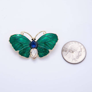 Gold 49.3mm x 28.2mm Green Butterfly Insect Pin Brooch | BH-019