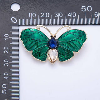 Gold 49.3mm x 28.2mm Green Butterfly Insect Pin Brooch | BH-019