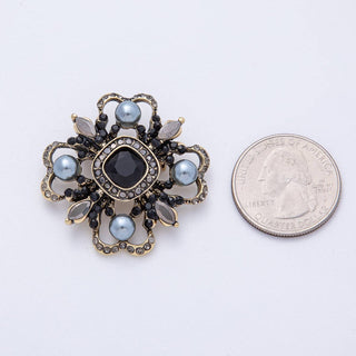 Vintage Antique Gold Black, Green Rhinestone Flower Blue Black Gray Crystal Brooch Pin | BH-00006 BH-00007