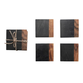 Coaster Set Black & Acacia