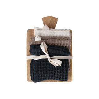 Three Waffle Weave Dish Cloths w/ Cheese/Serving Board
