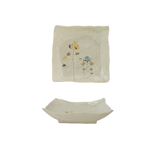 Hand-Painted Stoneware Flower Dish
