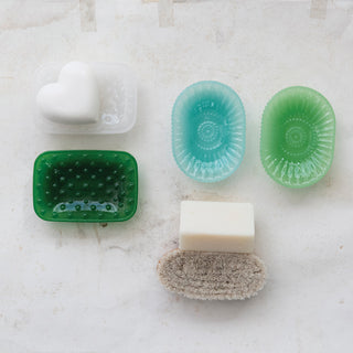 Embossed Milk Glass Footed Soap Dish, 4 Styles