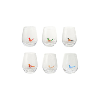 18 oz. Stemless Wine Glass with Hand-Blown Bird Inside, 6 Styles