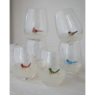 18 oz. Stemless Wine Glass with Hand-Blown Bird Inside, 6 Styles