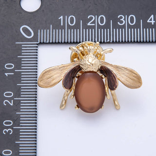 Matte Gold 33.5mm x 23mm Brown Wasp Bee Insect Animal Pin Brooch | BH-041