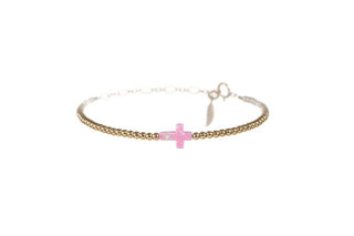 CROSS OPAL BRACELET: BUBBLE GUM / 14K Gold Filled / Stretchy 7"