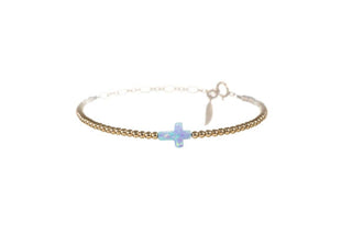 CROSS OPAL BRACELET: FIRE&SNOW / Sterling Silver / Stretchy 7"