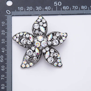Vintage Silver 60mm Multi Cut Clear Iridescent Rhinestone Cluster Flower Pin Brooch | BH-00192